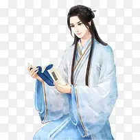创意手绘古装读书的少年