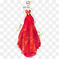 时尚红裙