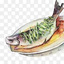 清蒸鲈鱼手绘画素材图片