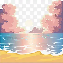 矢量手绘夕阳
