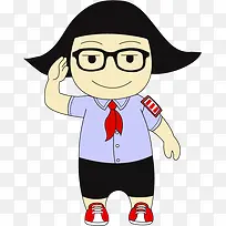 戴眼镜三道杠女学生卡通