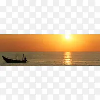 大海中打鱼的渔民夕阳美景