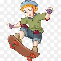 卡通手绘男孩骑滑板车图案