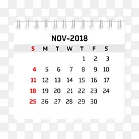 黑白色2018十一月台历