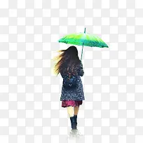 清新美丽撑伞的少女背影插画