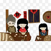 祖孙团聚包饺子卡通免扣图
