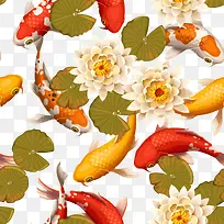 中国风金鱼和花朵