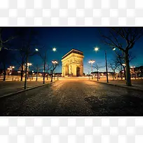 巴黎凯旋门夜景摄影图