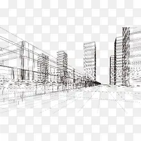 黑白线描城市图片