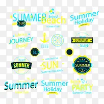 夏季夏日沙滩标签矢量图