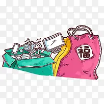 福字粉色购物袋绿色包装饰
