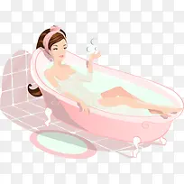粉色系矢量女孩浴室泡澡