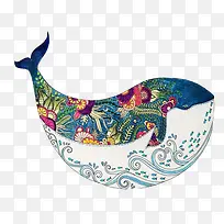 鲸鱼花纹手绘素材图片