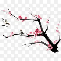 冬季服饰粉色梅花树枝小鸟