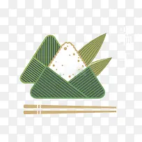 绿色手绘粽子和筷子免抠
