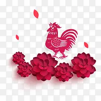 2017鸡年剪纸图案花朵装饰
