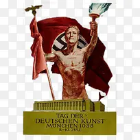 纳粹火炬与纳粹旗的裸身男子