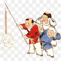 中国过年儿童放鞭炮