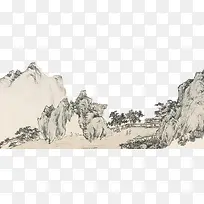 毛笔勾线山间小亭风景画