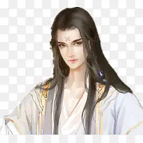 白衣披肩发男子古风立绘