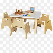 实物木质儿童桌椅免抠