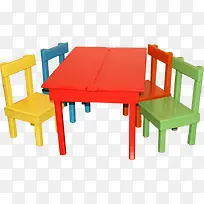 实物彩色木质儿童桌椅免抠