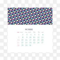蓝白色2018十月日历
