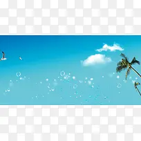 夏威夷天空椰子树气泡海报背景