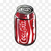 手绘红色铝罐可口可乐
