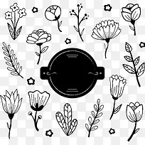 黑白花卉植物装饰