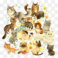 手绘元素卡通图片 各种各样的猫