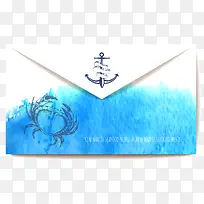 蓝色水彩海鲜信封矢量