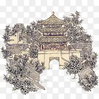 手绘古建筑