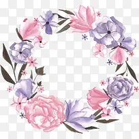 水彩粉紫色玫瑰花环