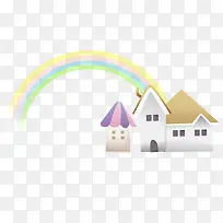 彩虹和手绘的房子