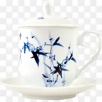 蓝色竹叶白色茶杯