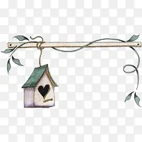 手绘吊着的小鸟房子