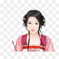 粉红色花衣裹胸女子古风立绘