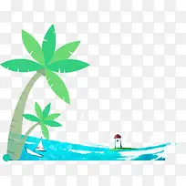 卡通椰子树和大海
