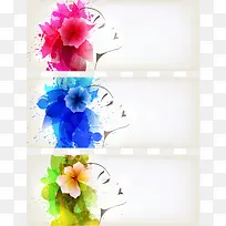 水彩女人花BANNER矢量