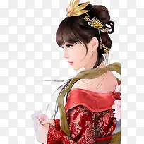 红衣高雅古风手绘女子