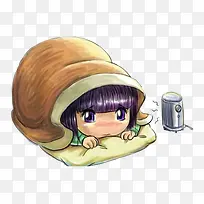 躲在被窝里的小女孩
