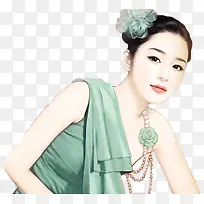 绿色晚礼服美女手绘