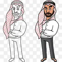 卡通手绘阿拉伯胡须男人头巾