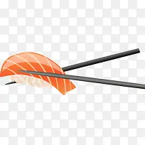 筷子夹起的三文鱼刺身