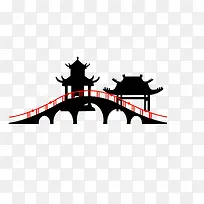 矢量黑色小桥凉亭美景