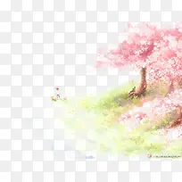 樱花树林卡通手绘
