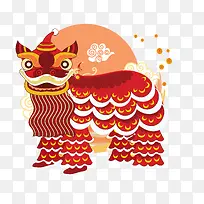 中国风矢量舞狮装饰图案