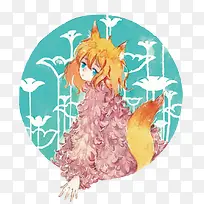 矢量手绘狐耳少女