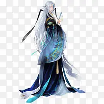 古装拿着笛子的长发精灵美男